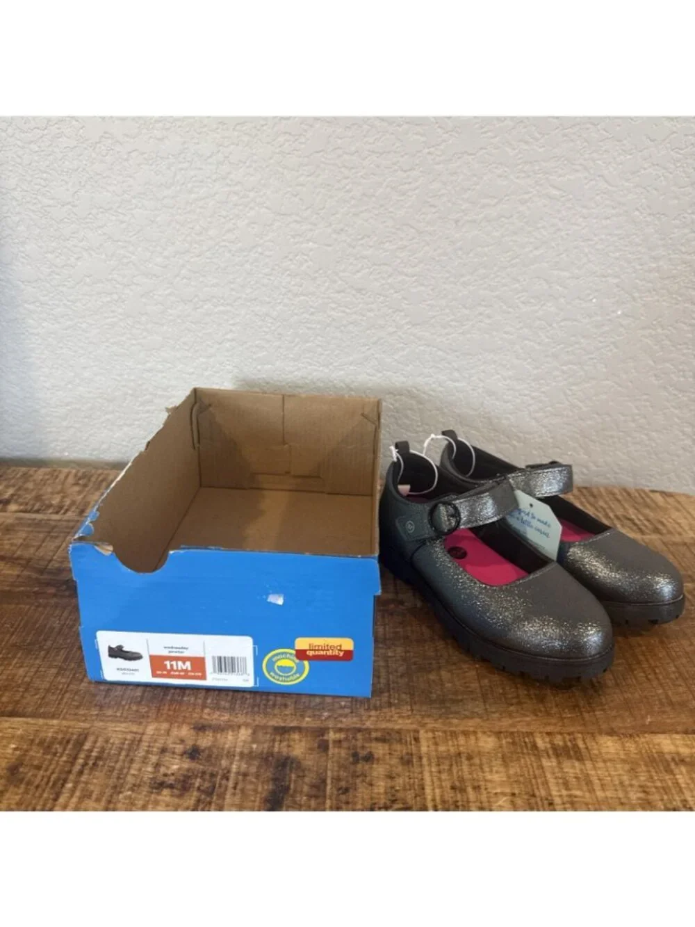 Stride Rite Little Kid Wednesday Gray Sparkle Mary Jane Shoes Sz 11 M NIB Pewter